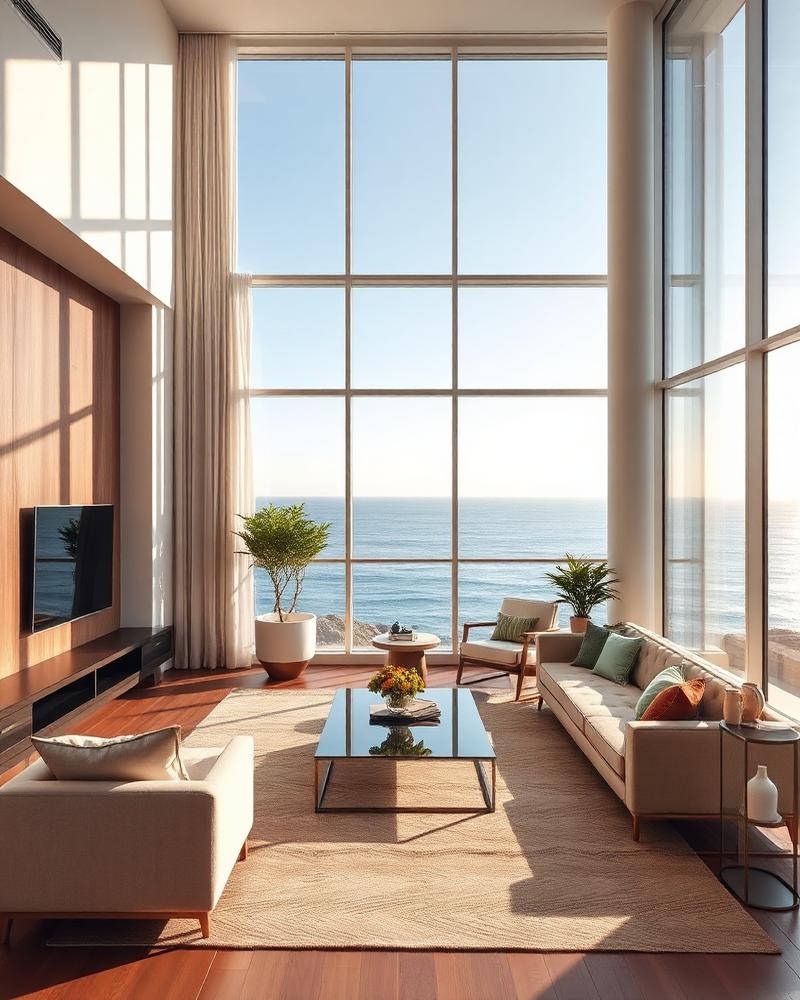 Interior de alojamento de temporada com vista para o mar